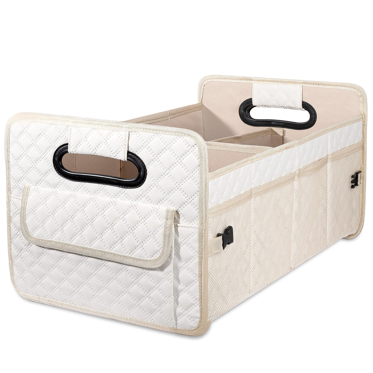 JiatuA Car Trunk Organizer for SUV, Car Storage Organizer Collapsible Multi Compartment Container Box Adjustable Car Accessories for Women Men, Beige