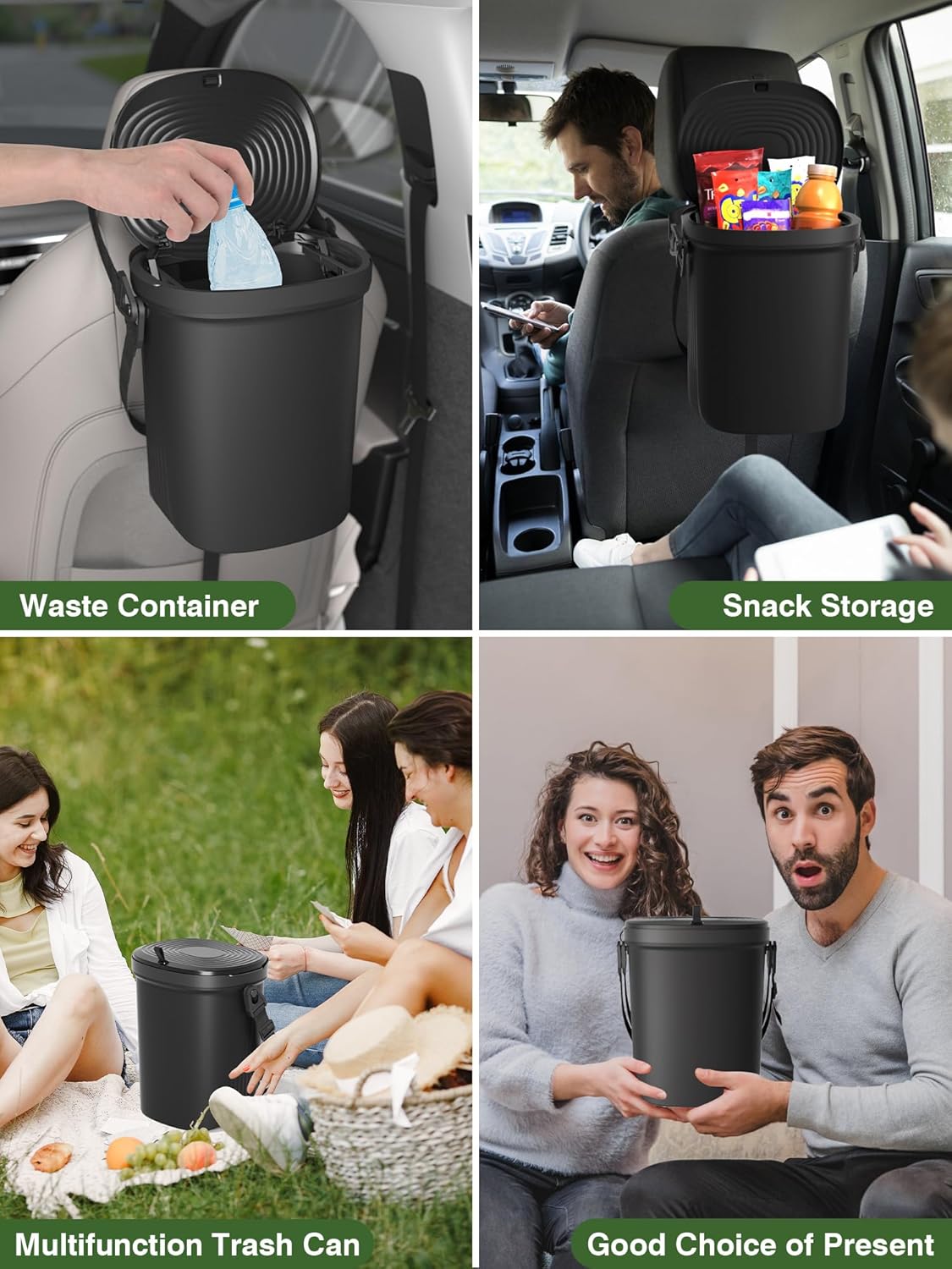 Garoopion Soft Silicone Car Trash Can 1.9 Gallon with Leakproof Design