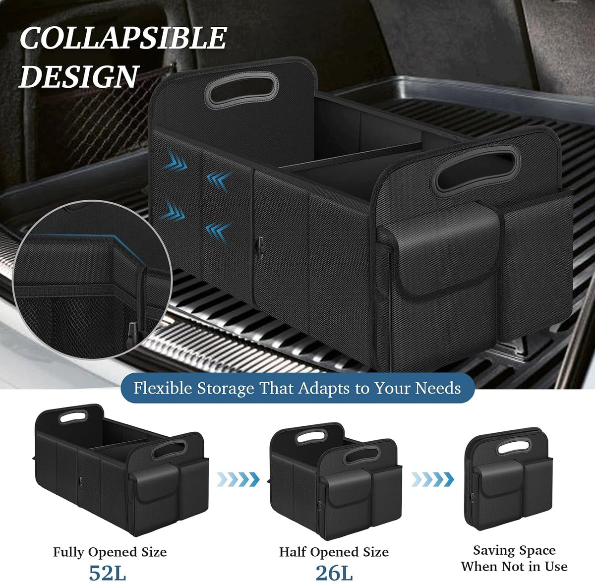 Trunk Organizer, Collapsible Waterproof car Trunk Organizer for SUV