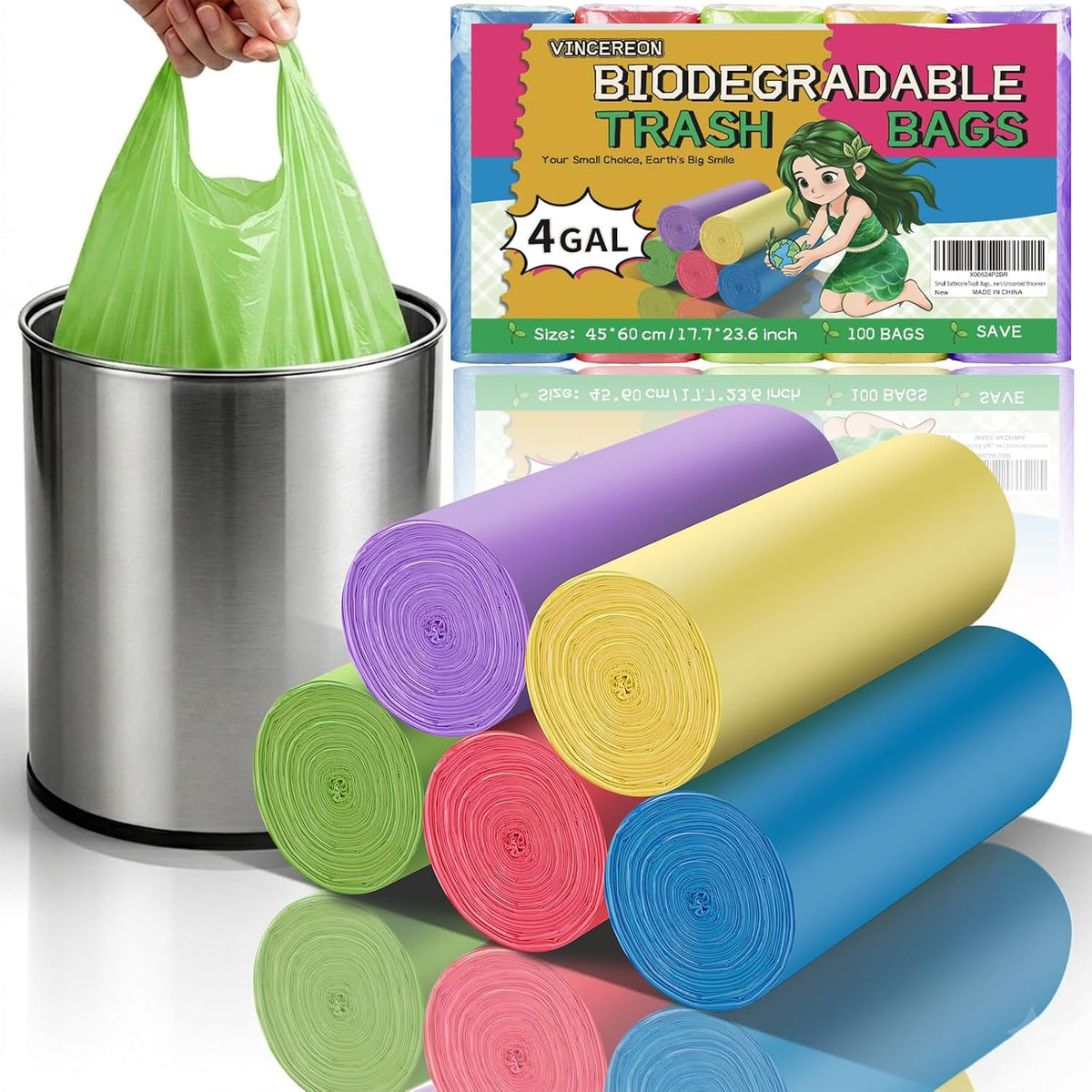4 Gallon Small Bathroom Trash Bags Biodegradable With Handles