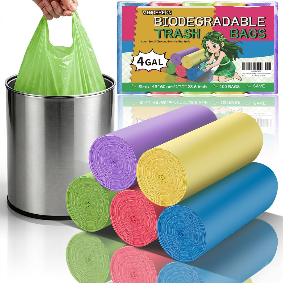 4 Gallon Small Bathroom Trash Bags Biodegradable With Handles