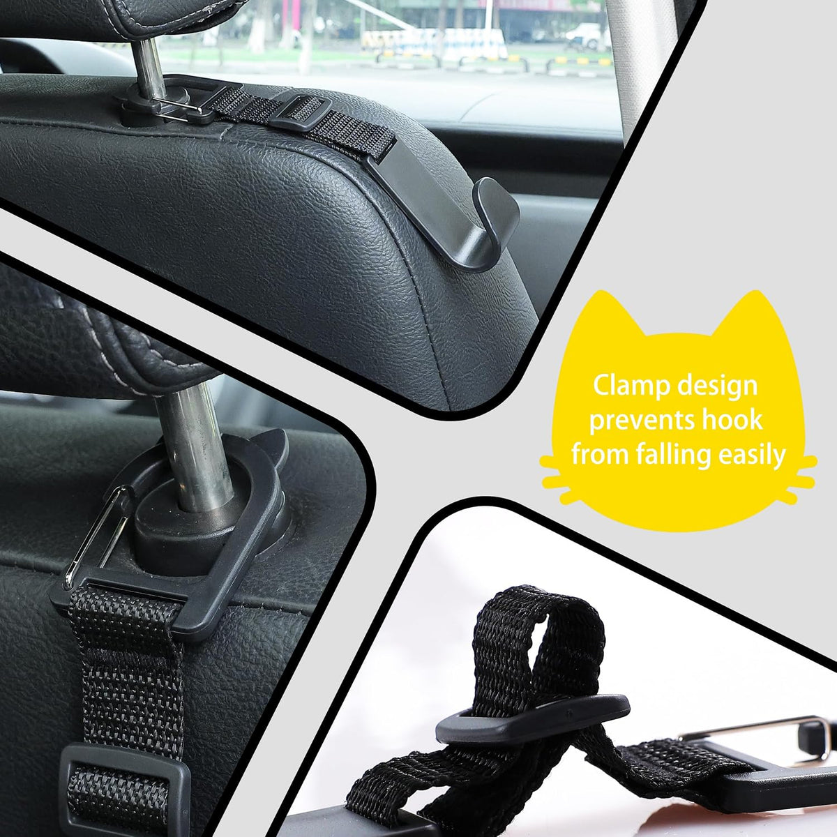 Car Headrest Hooks 4-Pack Anti-drop Hanger Seat Storage for Bags