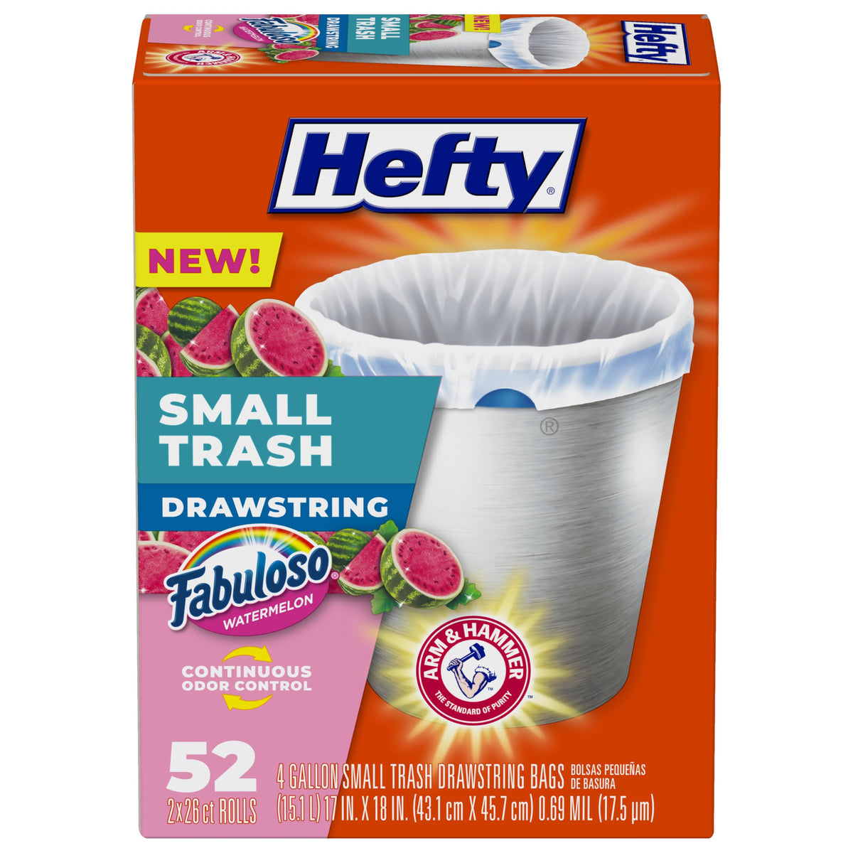 Hefty 4 Gallon Small Trash Bags, White, Ocean Water Scent, 52ct