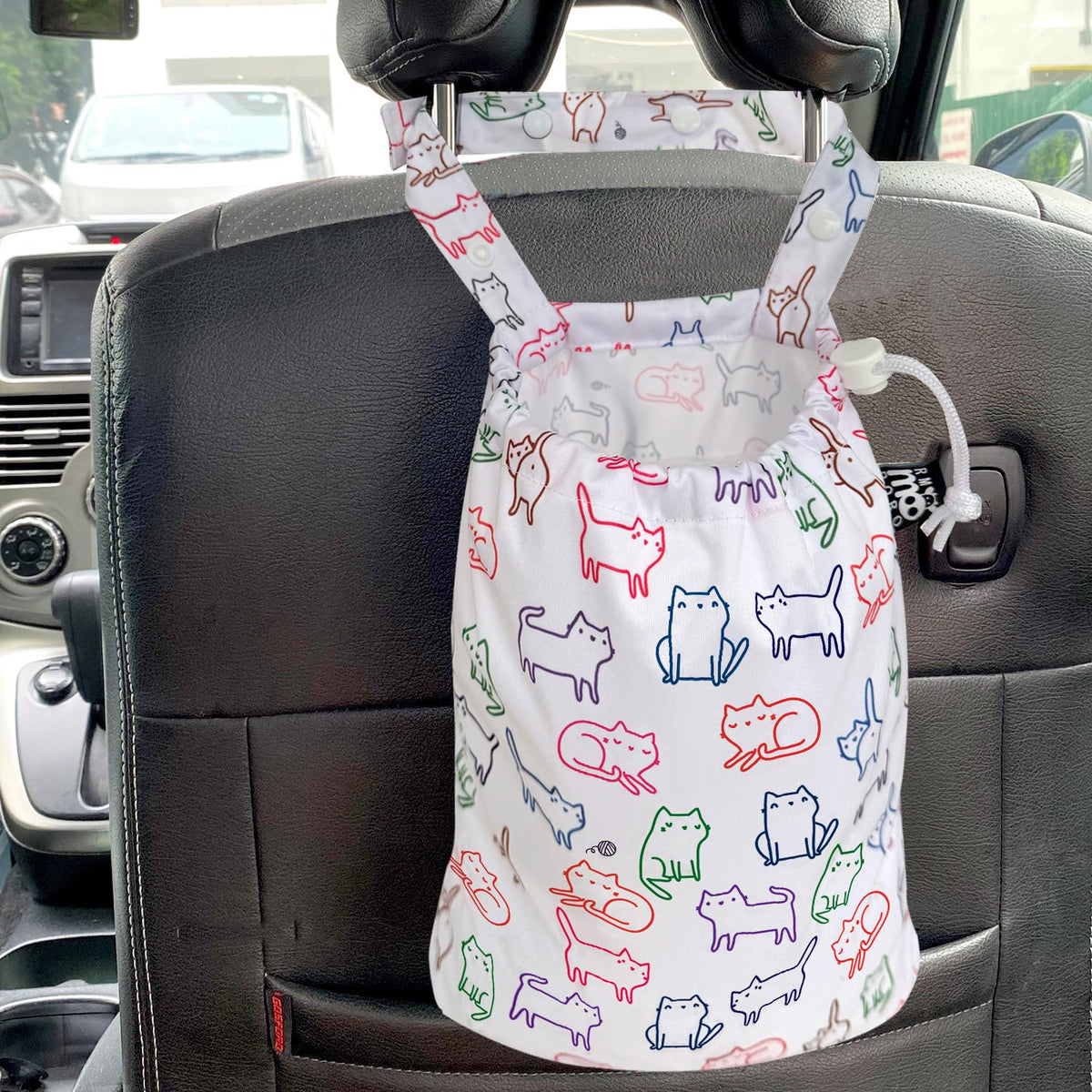 Waterproof Car Trash Bag Reusable Portable Garbage Can with Drawstring Top Adjustable Hanging Strap Leakproof & Washable for Cars SUVs & Trucks (Grey)