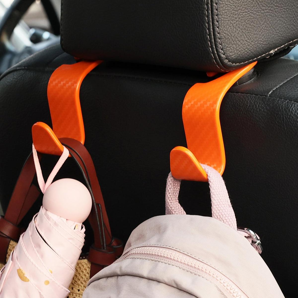 Car Seat Hooks 4 Pack - 55lb Heavy Duty Headrest Hanger, Black