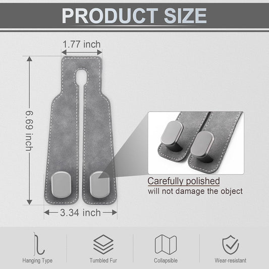 LivTee Headrest Purse Hook for Car, Seat Hook Hangers Storage Organizer for Bags and Coats Holder, Upgrade Leather Double Hook and Mobile Phone Holder for Universal Vehicle Car Accessories (Grey)