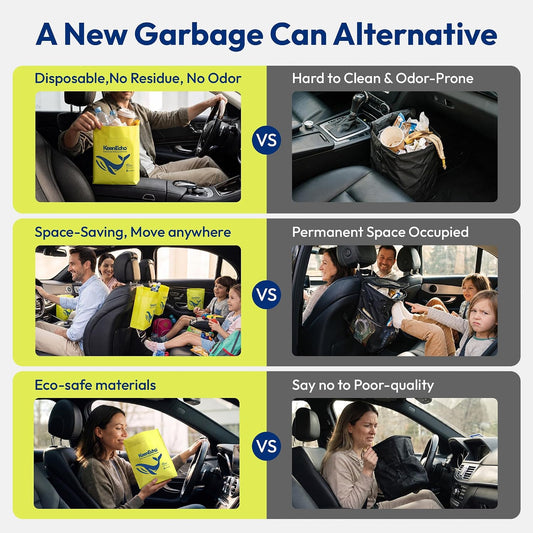 Disposable Car Garbage Bin Bags, 60 pcs, Yellow, Vomit Trash Bags Made with Recycled Ocean Fishing Nets for Boat, Plane, Travel, Camping, Bedroom, Study Room, Office and Car