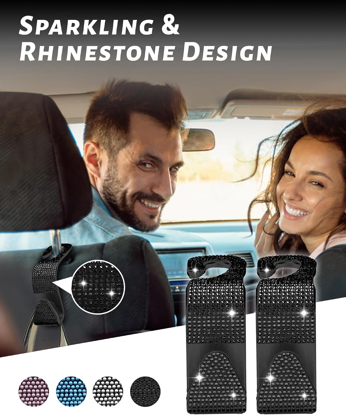 4 Pack Sparkling Car Seat Hooks Purse Holder for Bags, Black