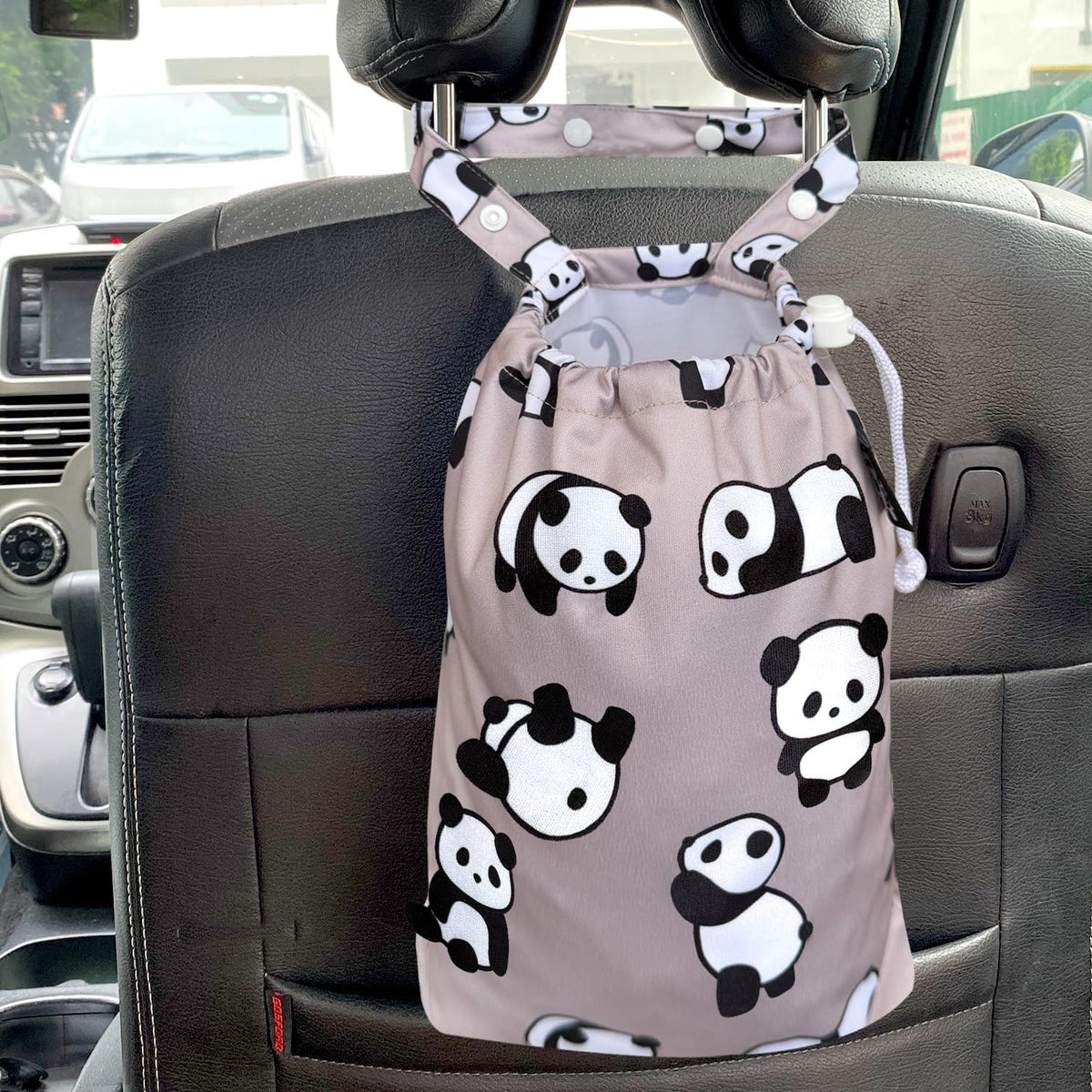 Waterproof Car Trash Bag Reusable Portable Garbage Can with Drawstring Top Adjustable Hanging Strap Leakproof & Washable for Cars SUVs & Trucks (Grey)