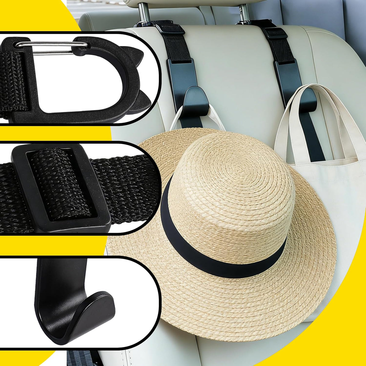 Car Headrest Hooks 4-Pack Anti-drop Hanger Seat Storage for Bags