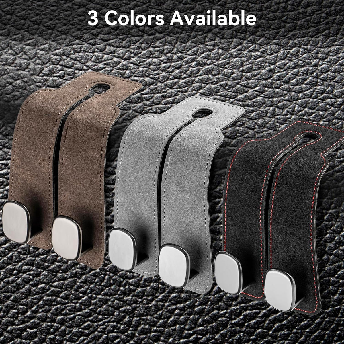 SLLAK Car Hooks for Headrest, 2 in 1 Car Seat Back Storage Hook, Premium Leather Car Headrest Hook