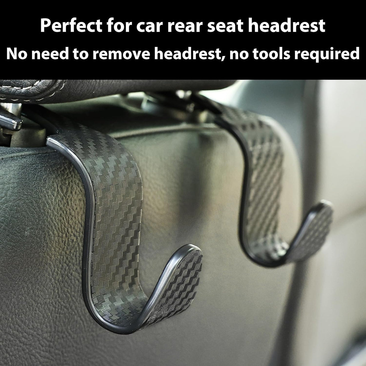 Car Seat Hooks 4 Pack - 55lb Heavy Duty Headrest Hanger, Black