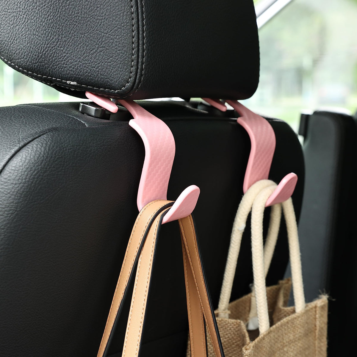 Car Seat Hooks 4 Pack - 55lb Heavy Duty Headrest Hanger, Black