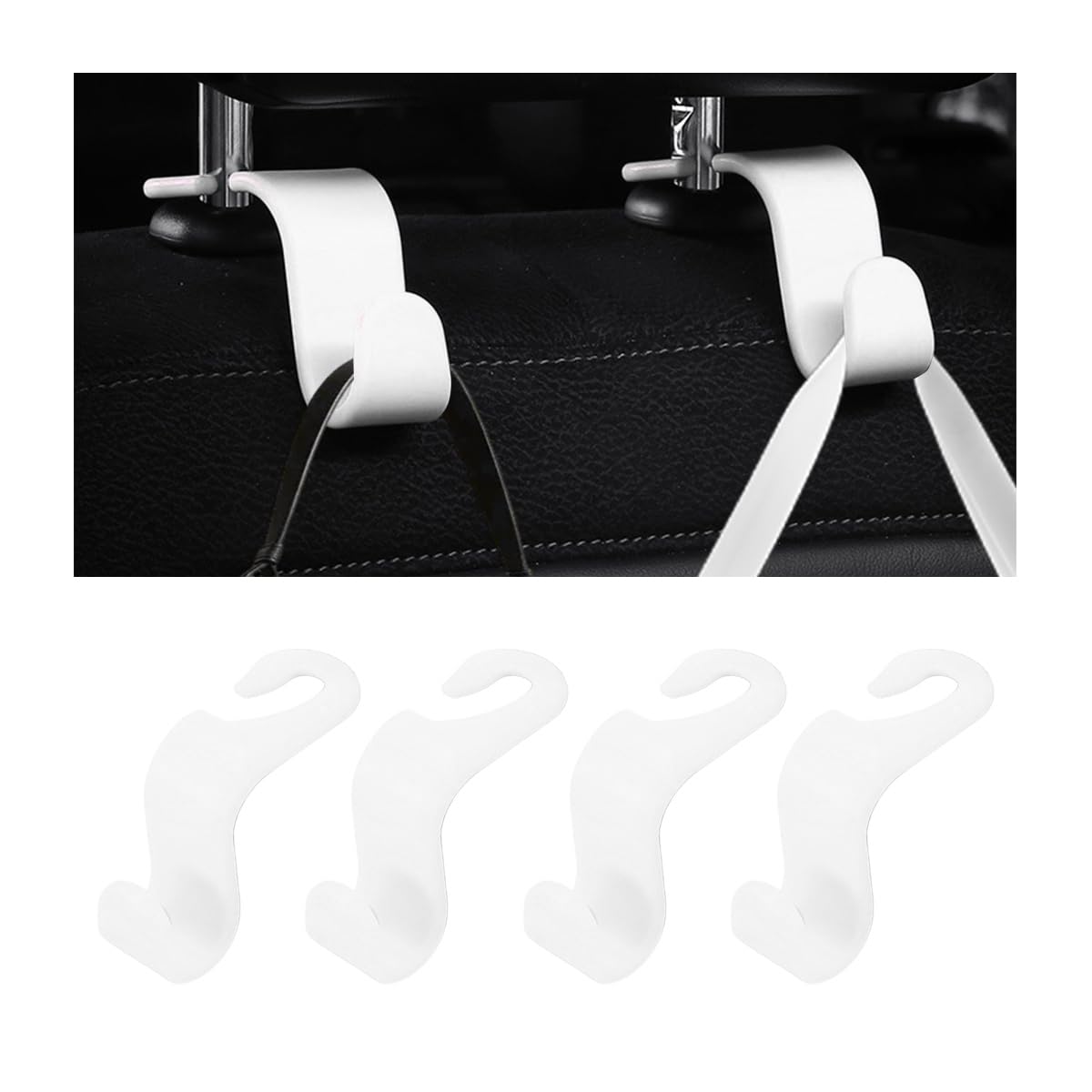 4 Pack 4.13 Inch Car Seat Headrest Hooks, Black