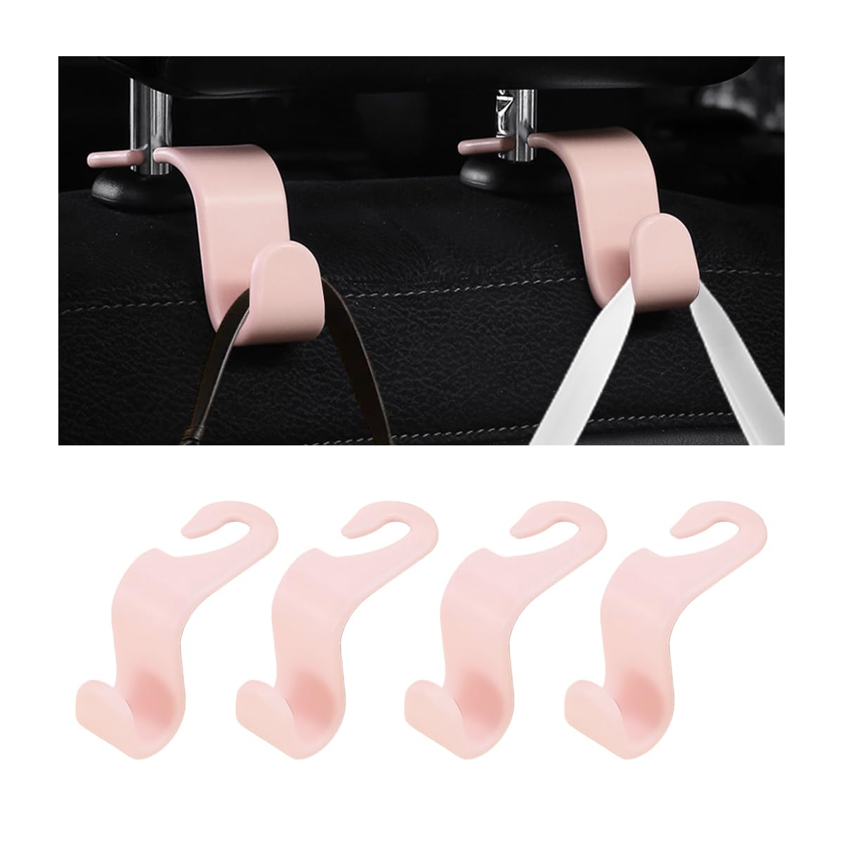 4 Pack 4.13 Inch Car Seat Headrest Hooks, Black