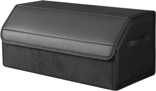car organizers and storage for SUV,trunk organizer for sedan, leather foldable sleek box with lid,collapsible cargo bins, tool accessories containers,Collapsible Suede velvet (22 inch Covered)