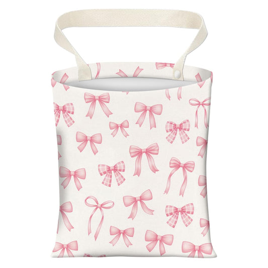 Cute Car Trash Can, Hanging Canvas Car Back Seat Organizer and Storage Bag, Funny Car Trash Bag for Travelling, Outdoor Cute Pink Bow