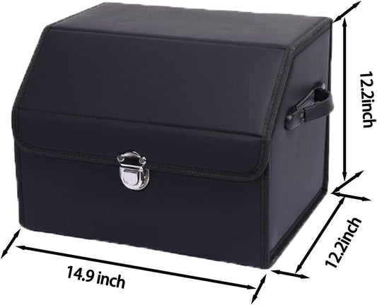 Car Trunk Organizer Leather Storage Box with Lid for Trunk SUV Sedan