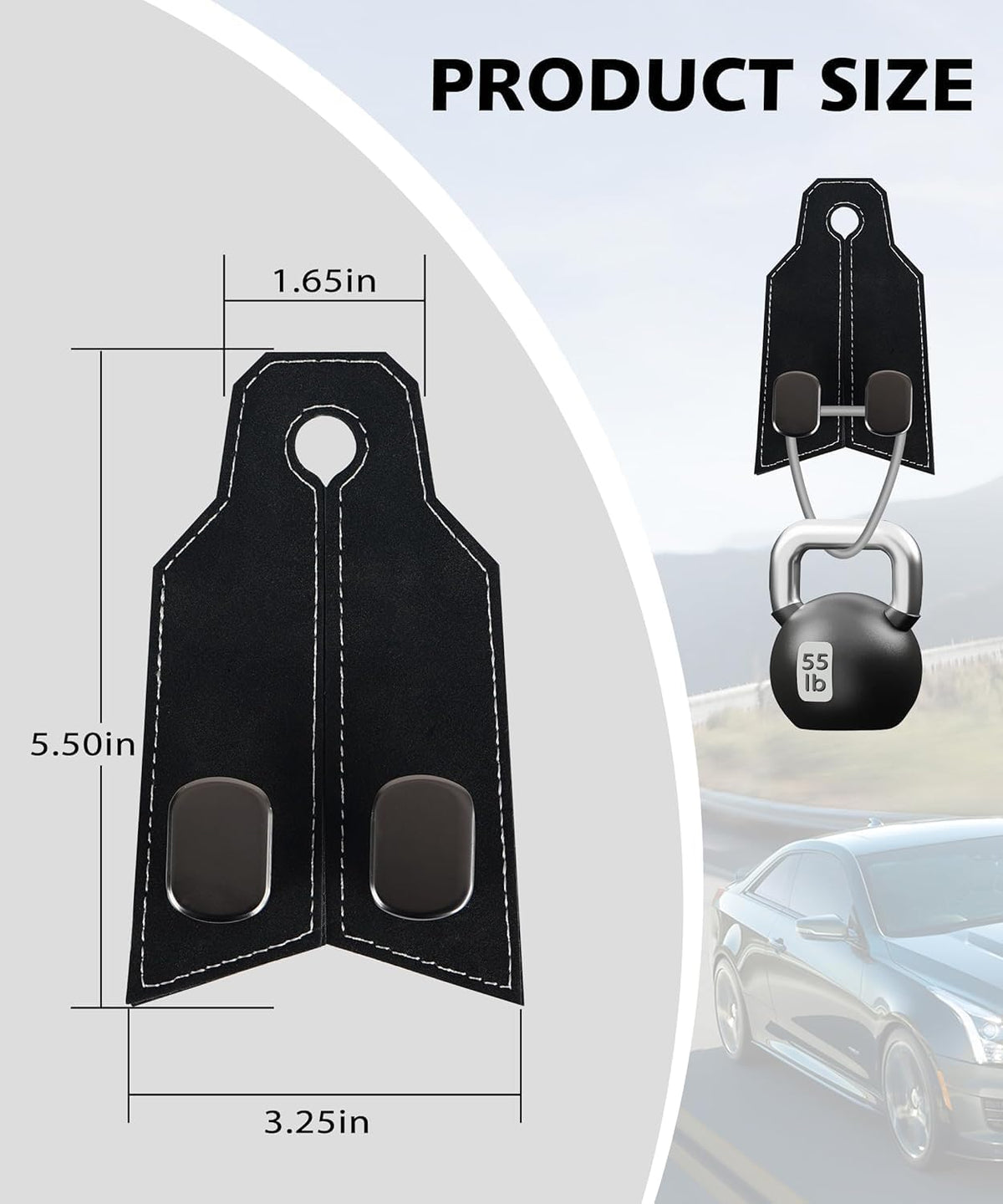 Purse Hook for Car, Car Hooks for Seat Headrest Metal & Premium Leather 2026 Latest, Auto Headrest Hanger Organizer Accessories for Purses and Bags, 2 Pack Black