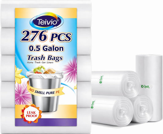 Teivio Mini Clear Trash Bags 0.5 Gallon 276 Count 11"x12" Unscented