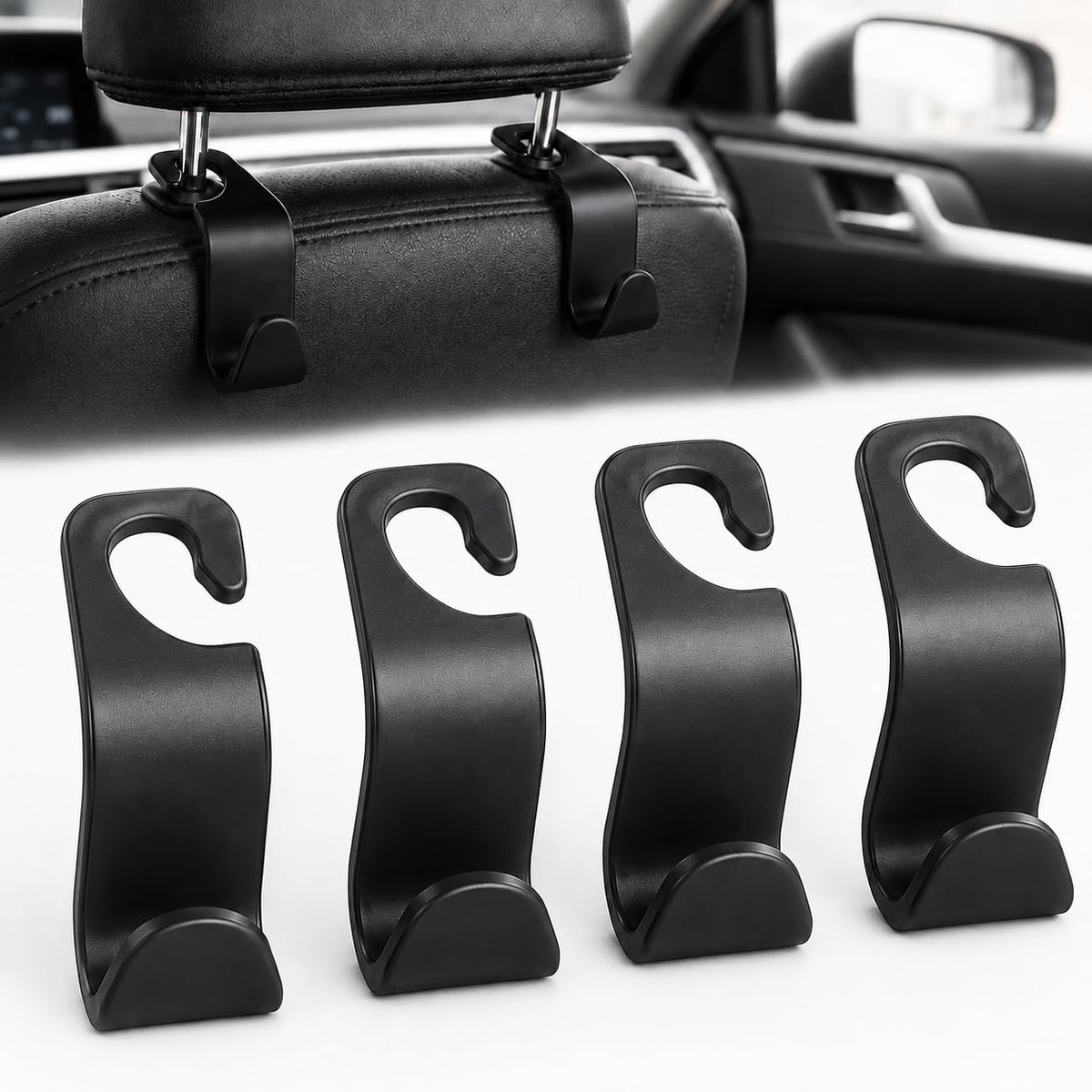 4pcs Car Seat Headrest Hooks, Universal Back Seat Storage Hooks for Purses Grocery Bags Coats Umbrellas, Vehicle Organizer Accessories