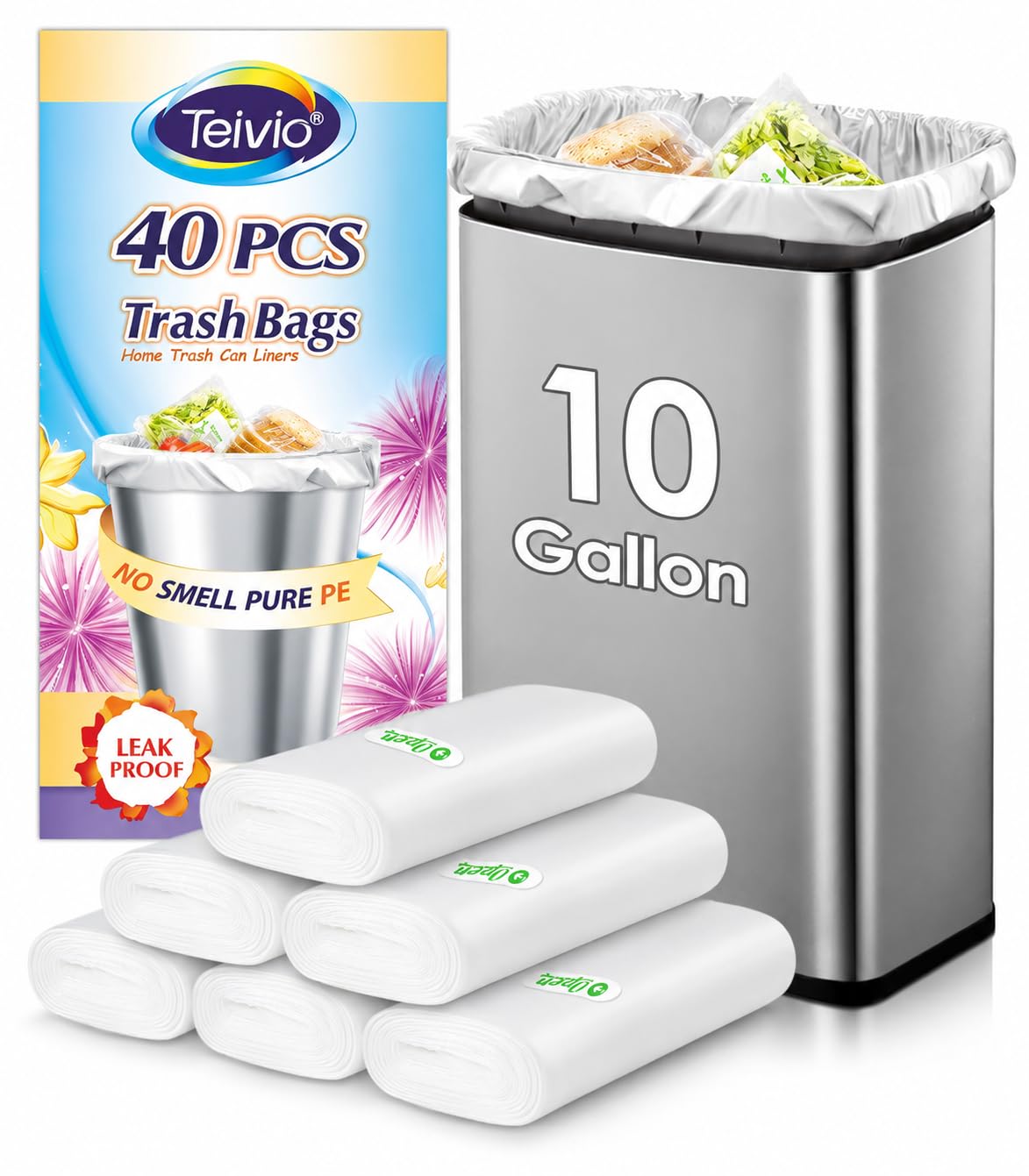 Teivio Small Black Trash Bags 2.5 Gallon 170 Count Unscented Garbage Bags