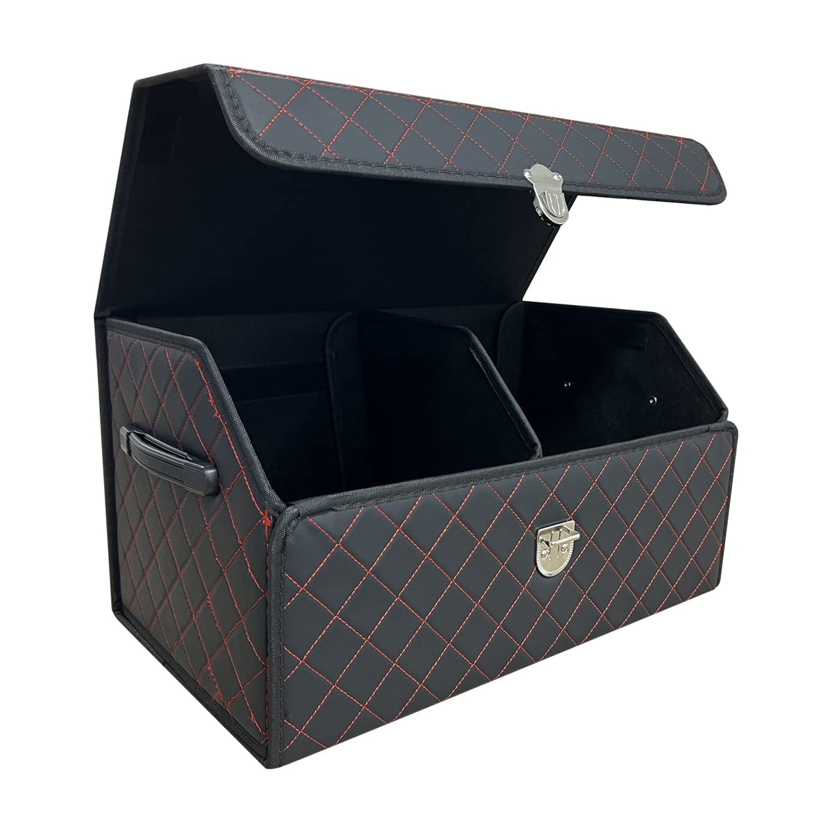 Car Trunk Organizer with Lid,Foldable Faux Leather Cargo Storage Box,3 Compartments,Collapsible Multi-Functional for SUV,Sedan,Vehicle Trunk