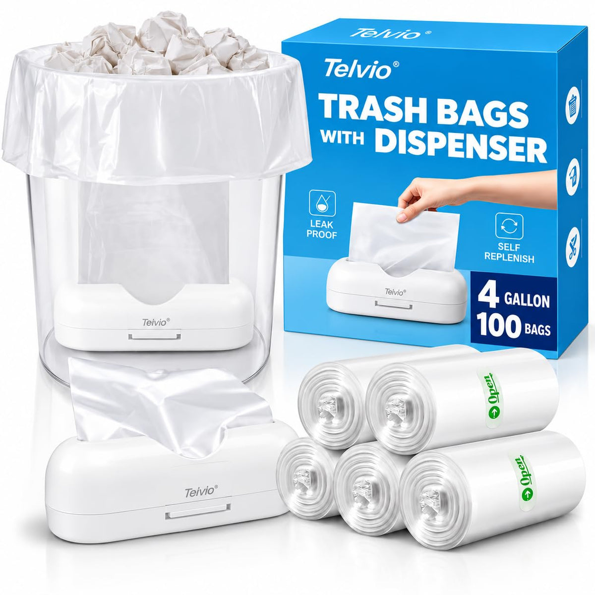 Teivio Small Clear Trash Bags 3 Gallon 150 Count Bathroom Garbage Bags