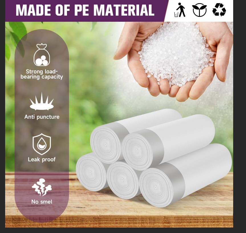 2.6 Gallon Small Trash Bags, Heihaily 60 Count Clear Drawstring Garbage Bags with Leak-Proof Bottom for Bathroom, Office & Bedroom, 16.9 x 17.7 Inch Plastic Waste Bags (≈10 Liter)