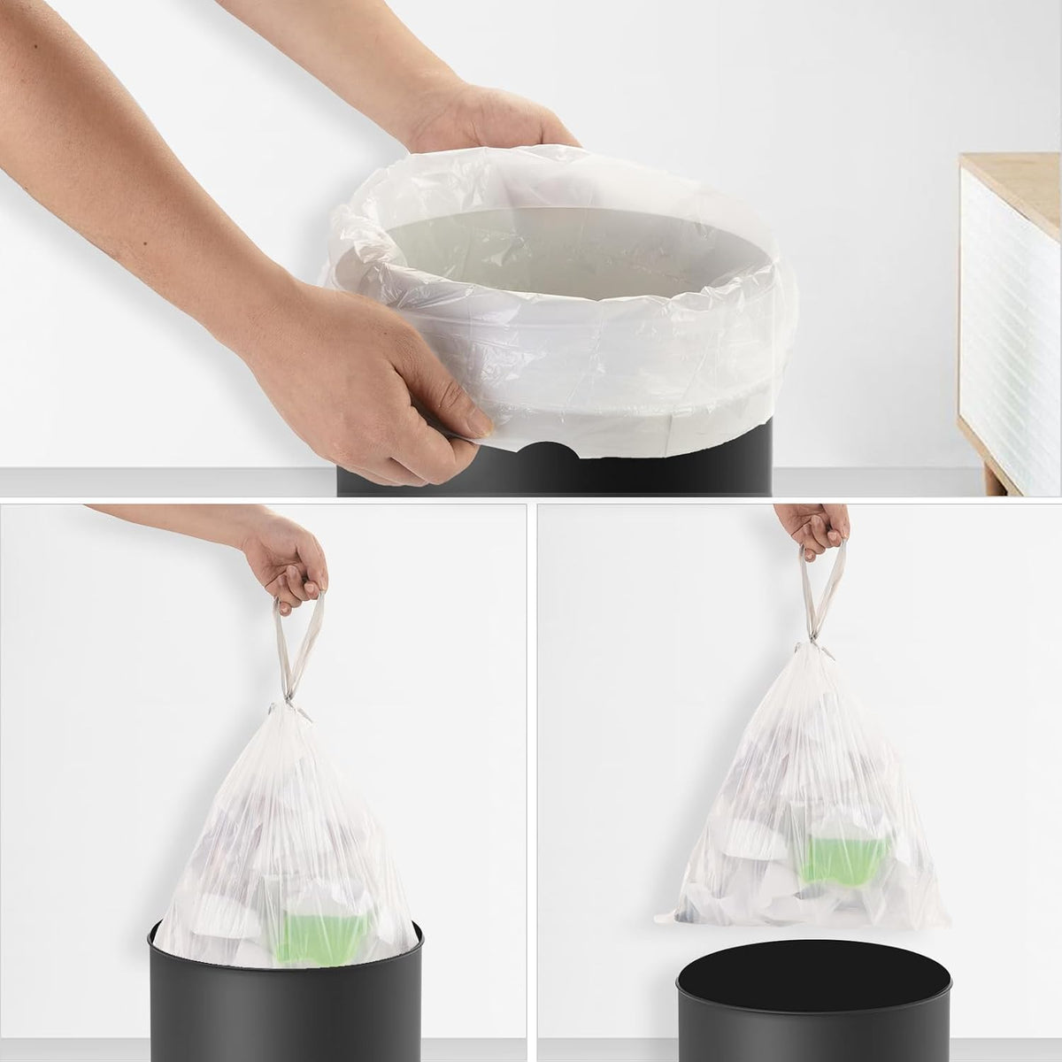 2.6 Gallon Small Trash Bags, Heihaily 60 Count Clear Drawstring Garbage Bags with Leak-Proof Bottom for Bathroom, Office & Bedroom, 16.9 x 17.7 Inch Plastic Waste Bags (≈10 Liter)