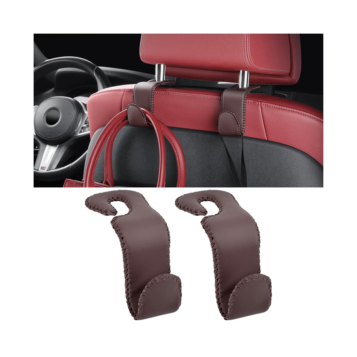 Zpana 2PCS Car Headrest Hooks Genuine U-Shaped Hanging Holder Black