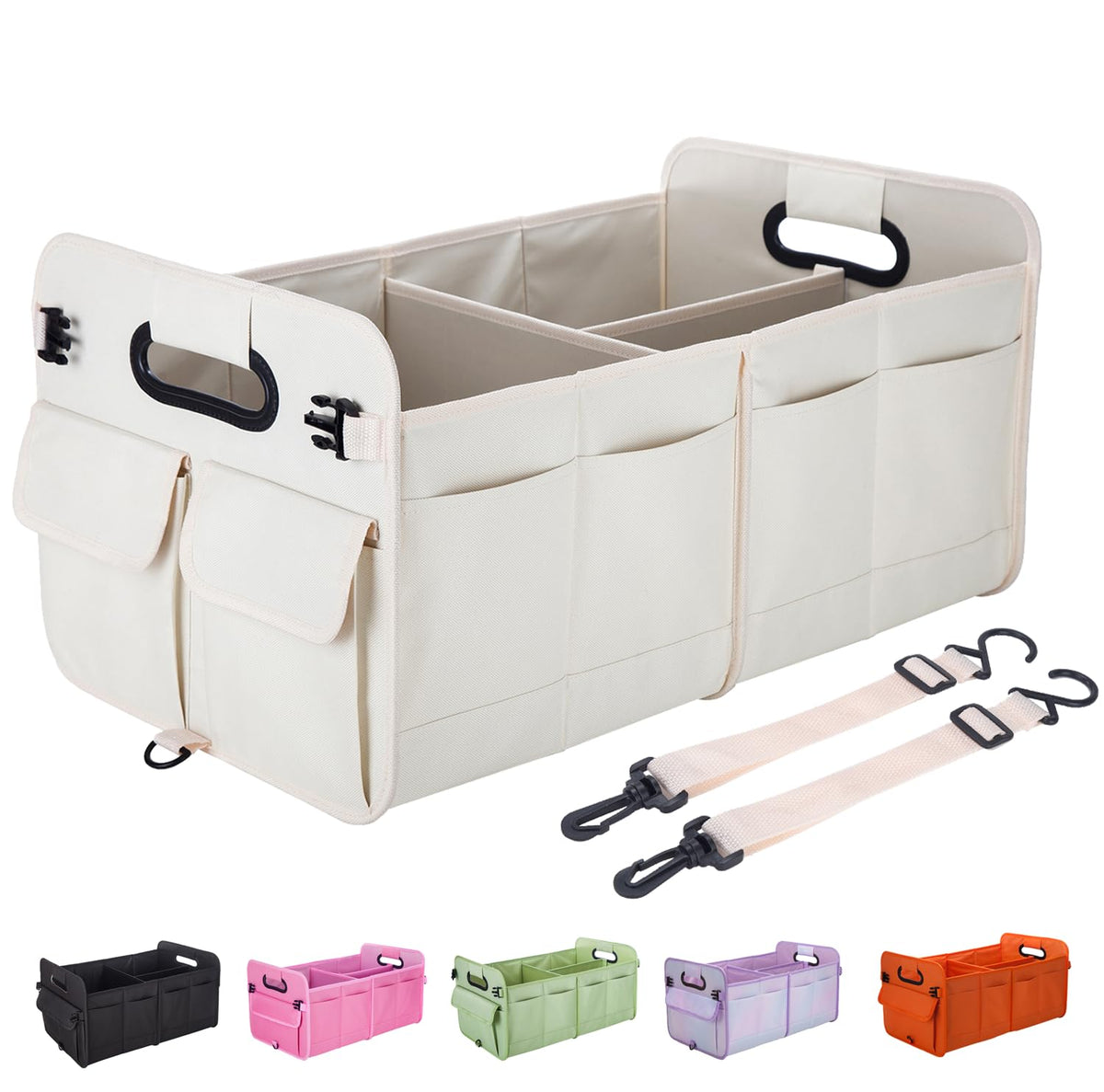 titiyiof Trunk Organizer For Suv & Sedan,Car Organizers and Storage, Waterproof Collapsible & Adjustable Straps,35L Sturdy Car Organization for Car Accessories, Tools,Sundries,2 Compartment（Black）