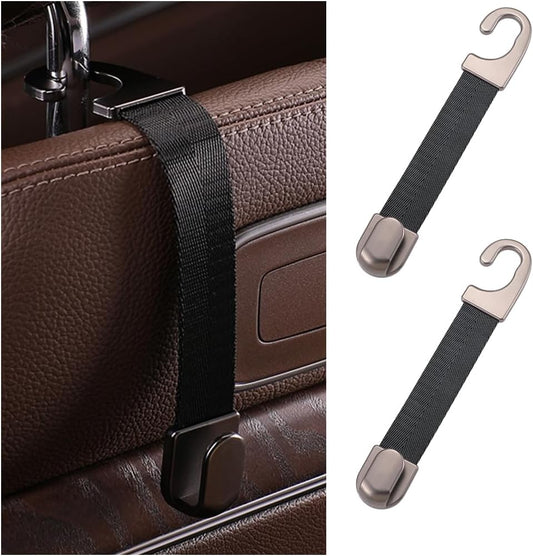 2PCS Car Headrest Hooks, Metal Webbing Vehicle Seat Back Organizer Storage Hanger for Hanging Purse Bags Umbrella, Automotive Interior Organization Accessories, Universal Fit (Black)