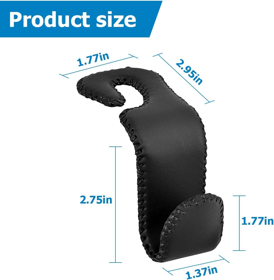 Zpana 2PCS Car Headrest Hooks Genuine U-Shaped Hanging Holder Black