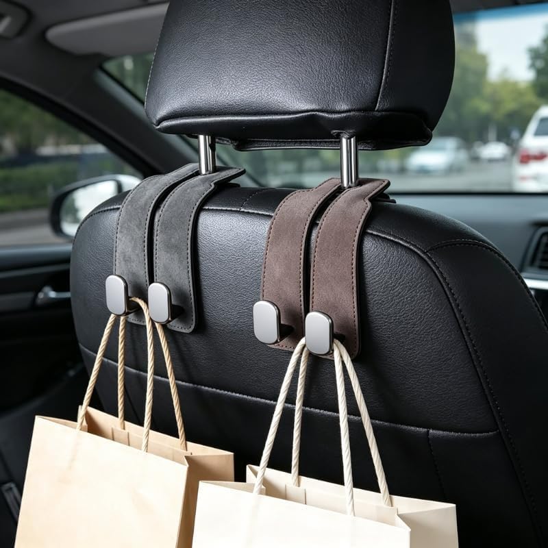 1pc Car Seat Back Hooks, Hidden Headrest Hanger Organizer for Bags, Purses, Coats, Groceries and in-Car Storage(Black)