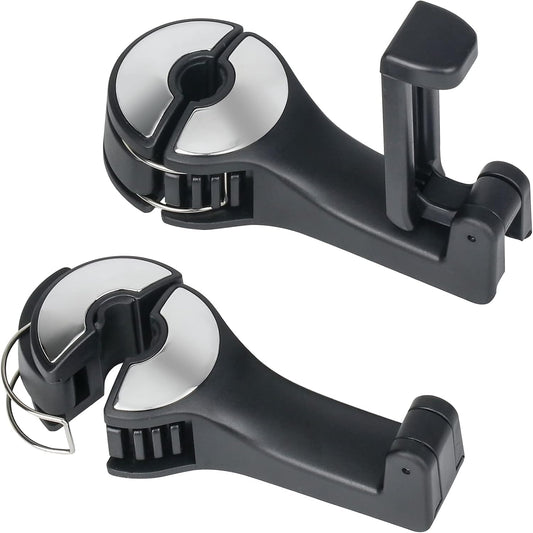 TOOVREN Upgraded 2 Pack Car Headrest Hidden Hook 2 in 1 Car Seat Hooks with Phone Holder for Purse, Backpacks,Toys,and Even Bottle Storage Organizer (Silver)