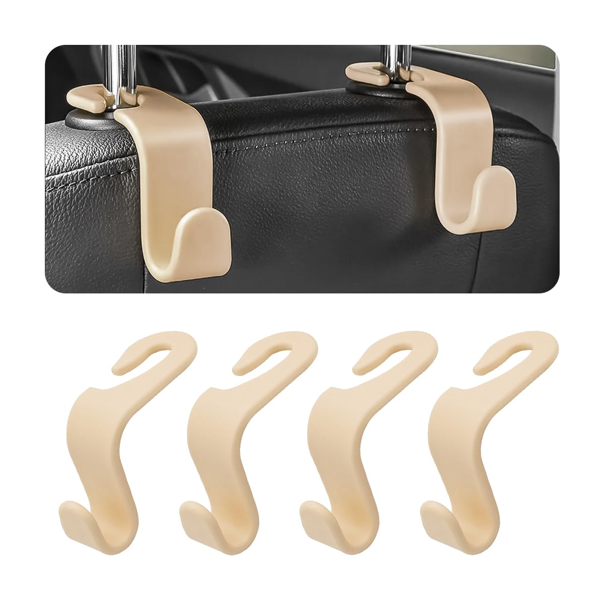 4 Pack Curved Headrest Hooks for Vehicle Seats, Black Style 2