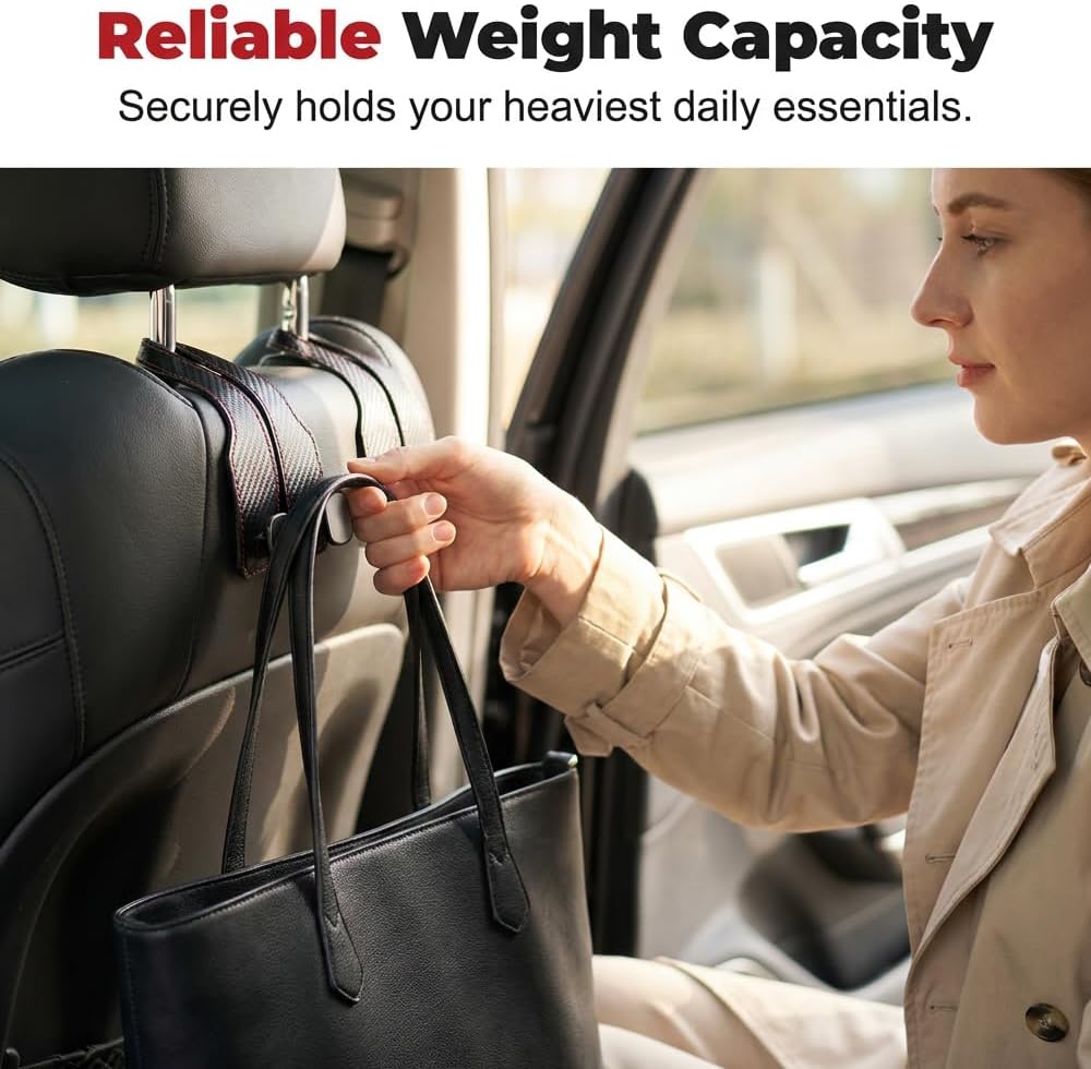 Car Headrest Hooks 2 Pack, Double Hook Seat Organizer for Purses Bags，Black