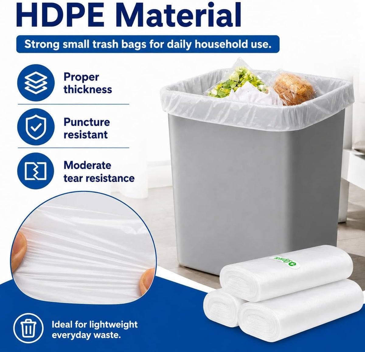 Teivio Small Clear Trash Bags 3 Gallon 150 Count Bathroom Garbage Bags