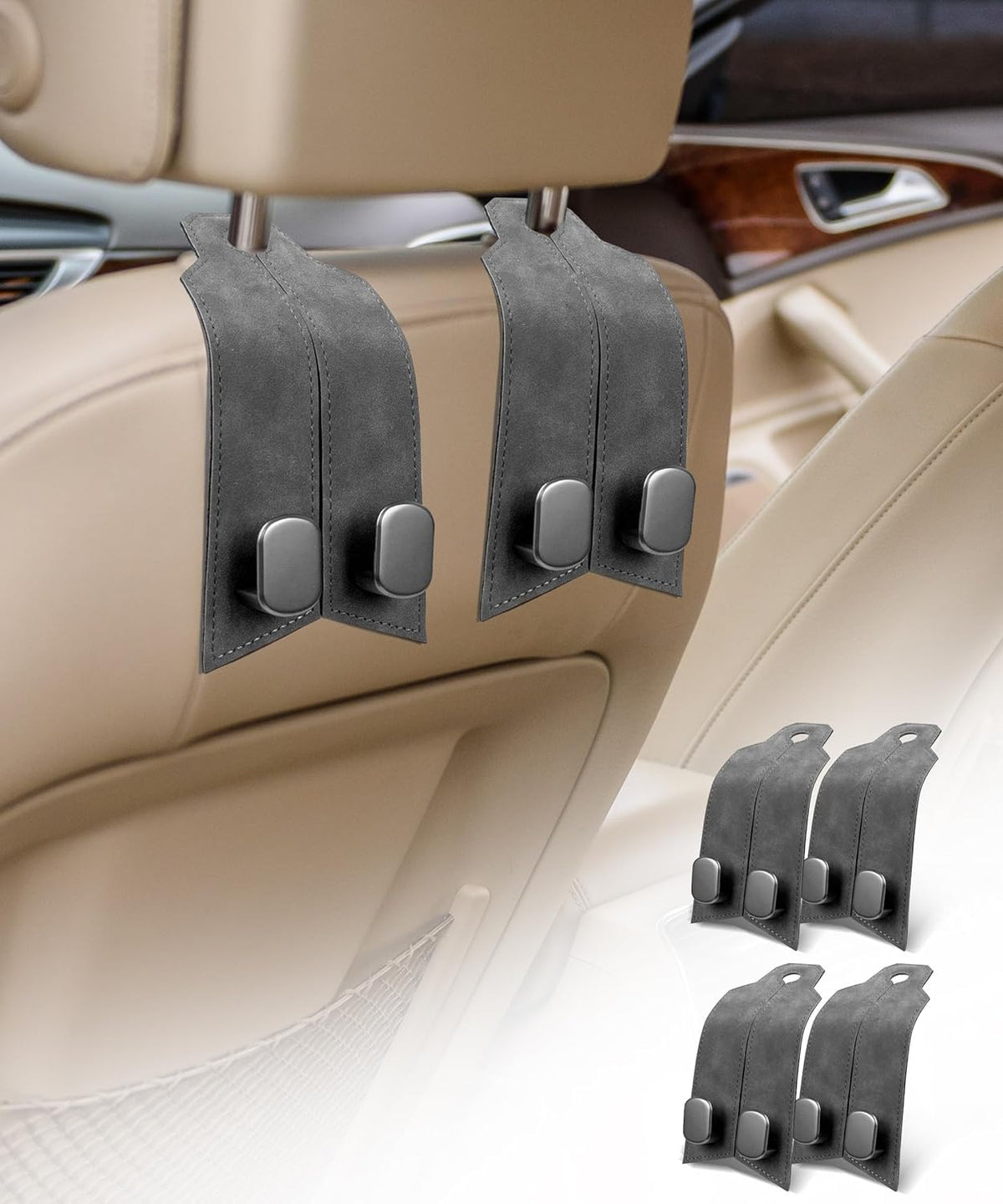 Car Purse Hook, Metal Car Seat Headrest Hooks, 2 Pack, Black