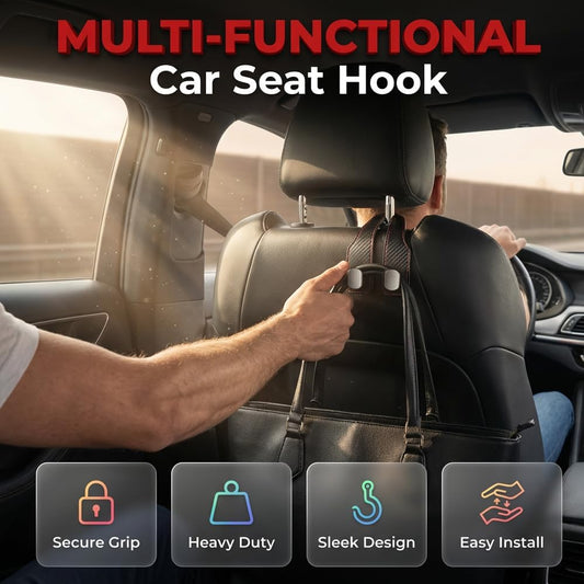 Car Headrest Hooks 2 Pack, Double Hook Seat Organizer for Purses Bags，Black