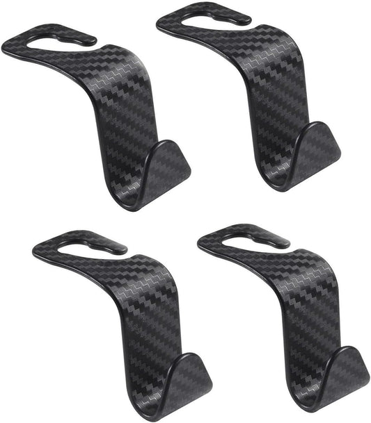 Car Seat Headrest Hook Universal Car Seat Hook Storage Rack S-Shape Plaid Black 4-Pack