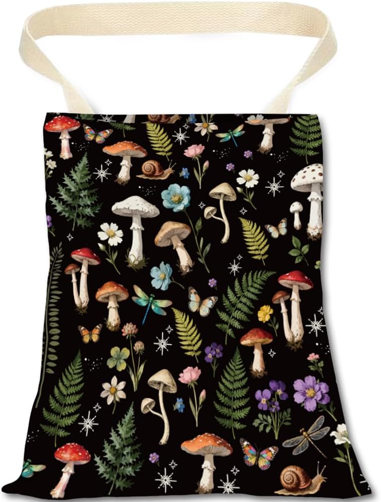 Mushroom Car Trash Can Floral Car Trash Bag Hanging Plants Snails Pattern Polyester Washable Waterproof Organizer Storage Can for Vehicle Interior Travel Accessories Reusable Leak Proof