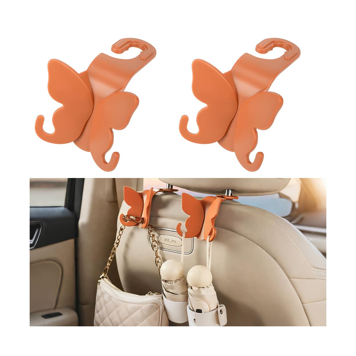 2PCS Car Seat Headrest Hook, Cute Butterfly Backseat Storage Hanger Organizer for Purse Handbag Umbrella, Auto Interior Seat Back Hook Holder Decor, Universal for SUV Truck Van (Black)