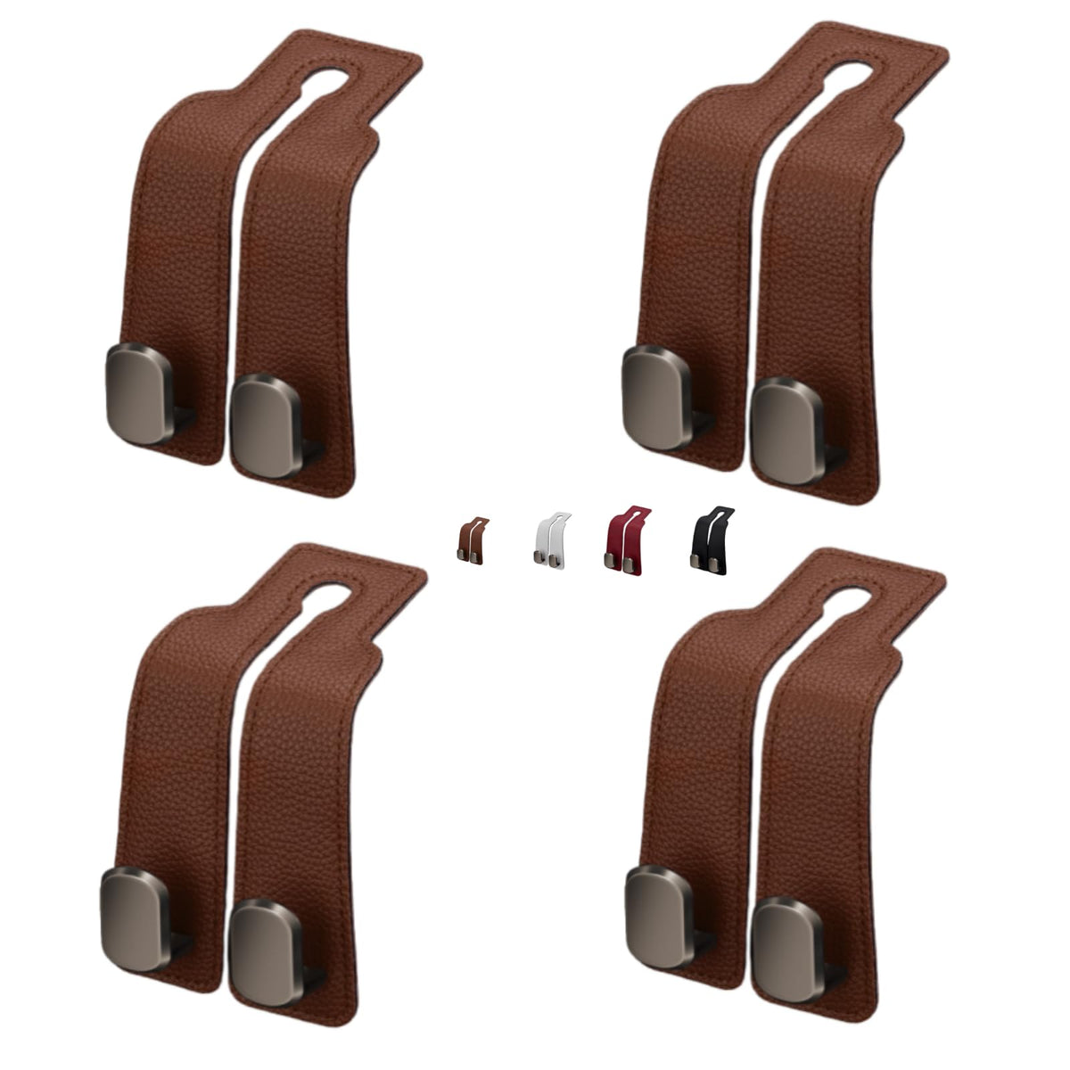 Coozyland Car Hooks, Coozy Land Metal Multi-Function Leather Car Headrest Hooks, Universal Double Hook Car Seat Back Storage Hooks for Wallets, Handbags, Bottles, Trash Bags, etc(Black 4-Pack)