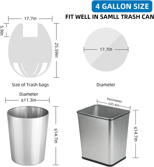 4 Gallon-Trash-Bag Small-Bathroom Kitchen Garbage Bags - Gal With Handle Recycling Colorful 100 Count For Can Recycle Car Unscented Waste Basket Little Disposable Plastic Outdoor Office Acqkunlo