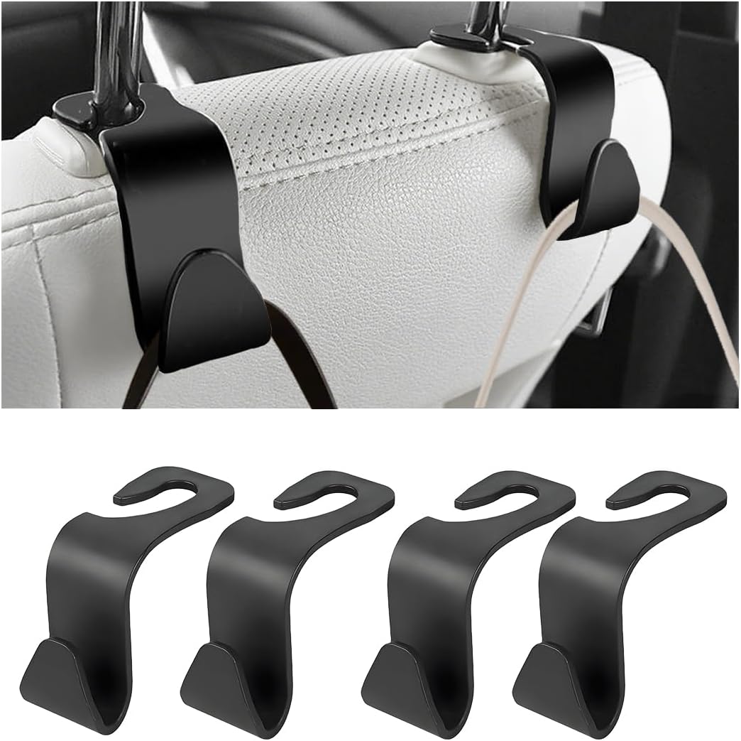 4 Pack 4.13 Inch Car Seat Headrest Hooks, Black