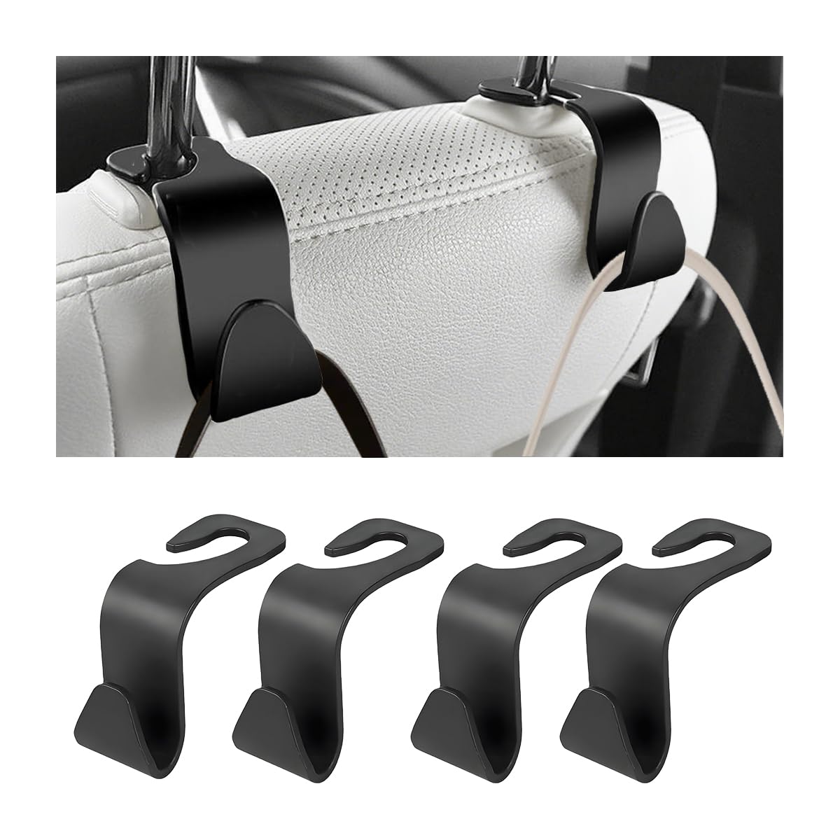 4 Pack 4.13 Inch Car Seat Headrest Hooks, Black