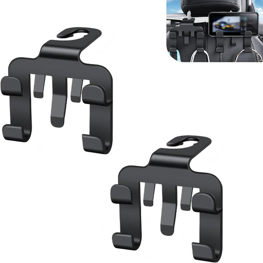 2 PCS Car Headrest Hooks, Multi-functional Seat Back Hanger for Phone & Bag & Umbrella, ABS Load Capacity Hidden Hanging Hook, Interior Organizer for Most Vehicles (Black)