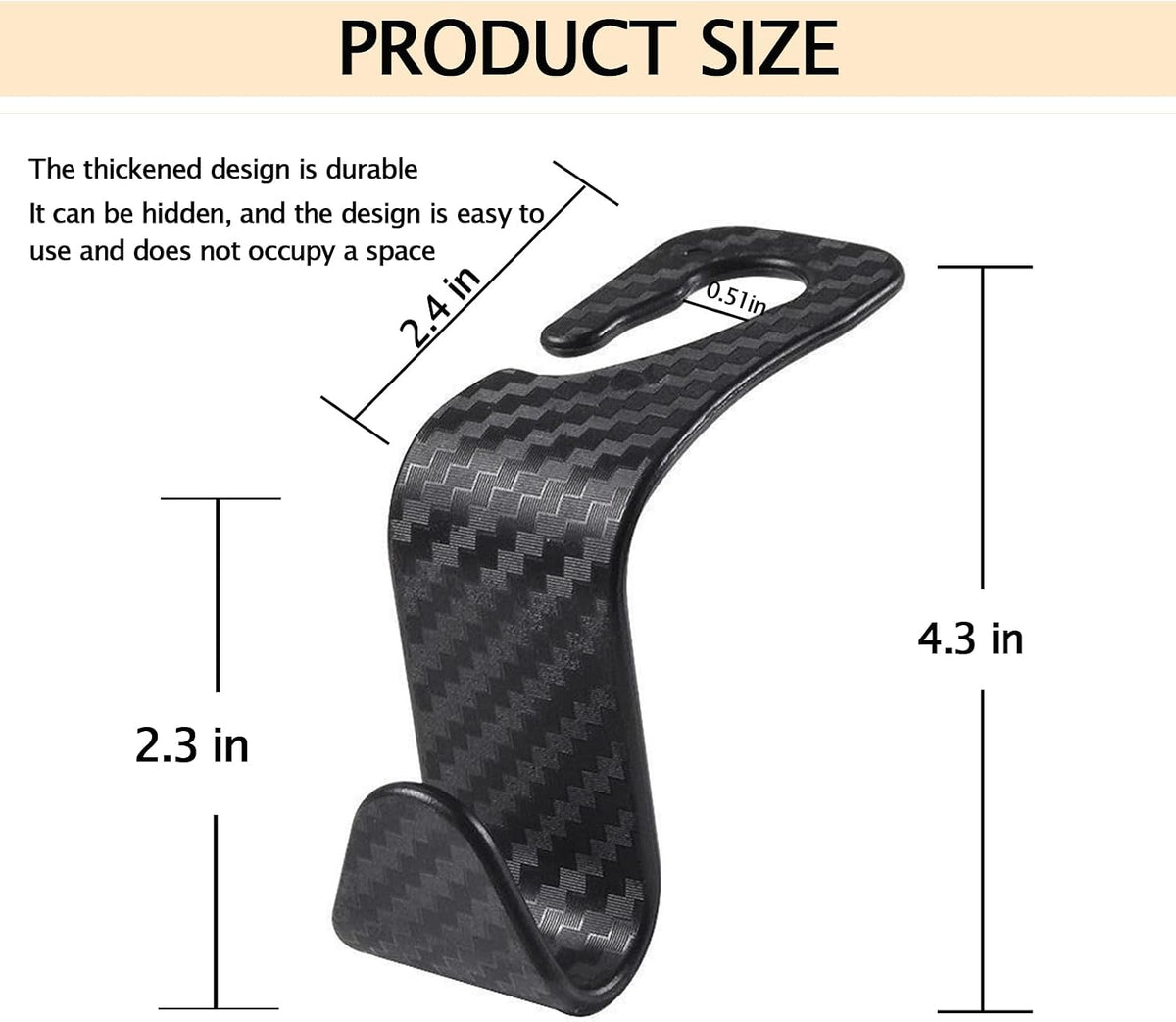 Car Seat Headrest Hook Universal Car Seat Hook Storage Rack S-Shape Plaid Black 4-Pack